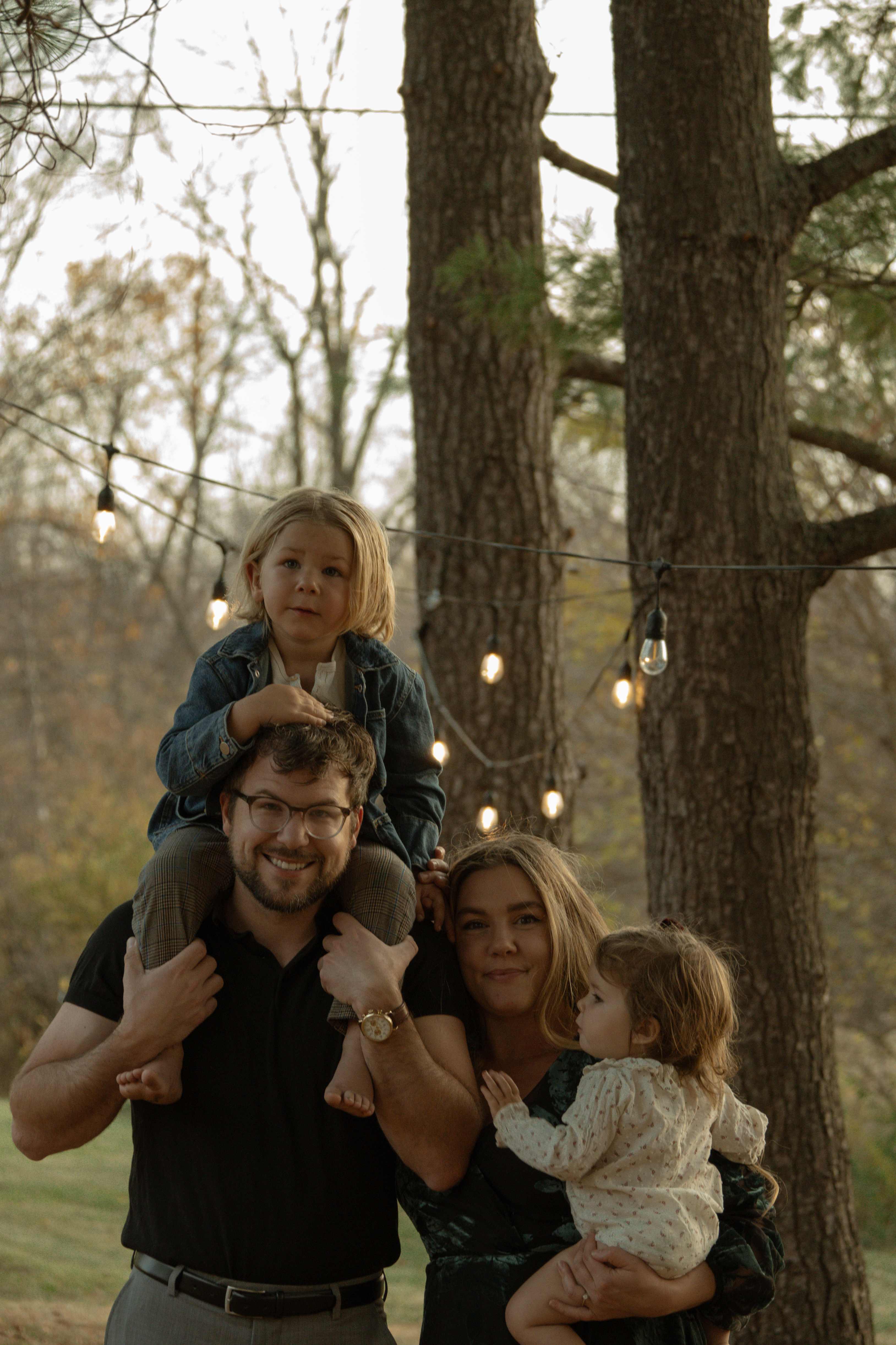 The Grant family portrait with string lights